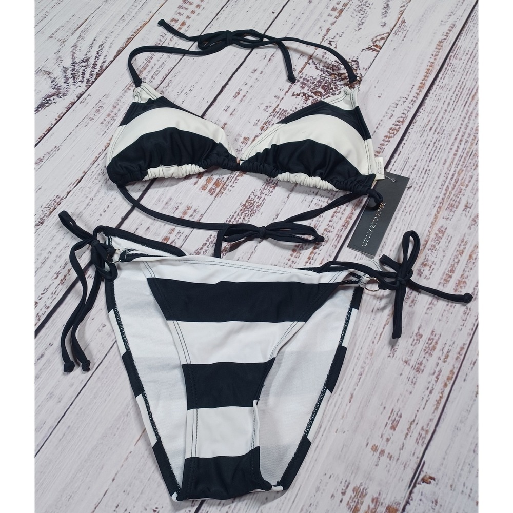 Beach Club Society Bikini‎ Swimsuit Womens Small Navy White NWT Striped 2 Piece